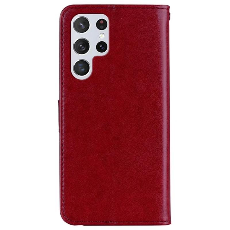 For Samsung Galaxy S25 Ultra Wallet Case Owl Flower Imprinted Rhinestone Leather Cover - Red