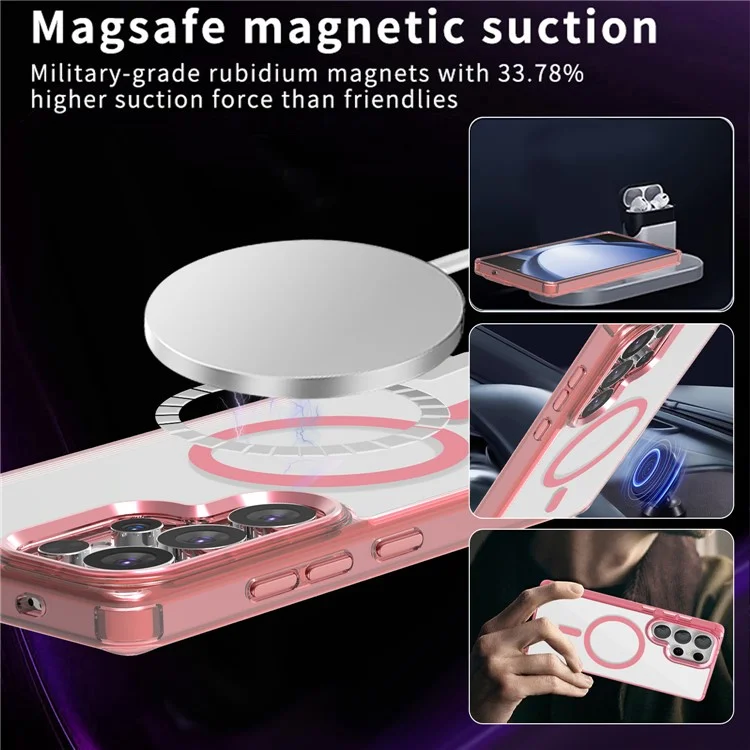 Capa para Samsung Galaxy S25 Ultra compatível com MagSafe TPU+PC Transparente - Rosa