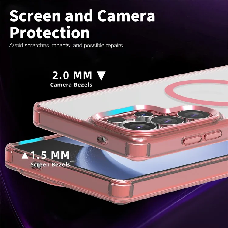 Capa para Samsung Galaxy S25 Ultra compatível com MagSafe TPU+PC Transparente - Rosa