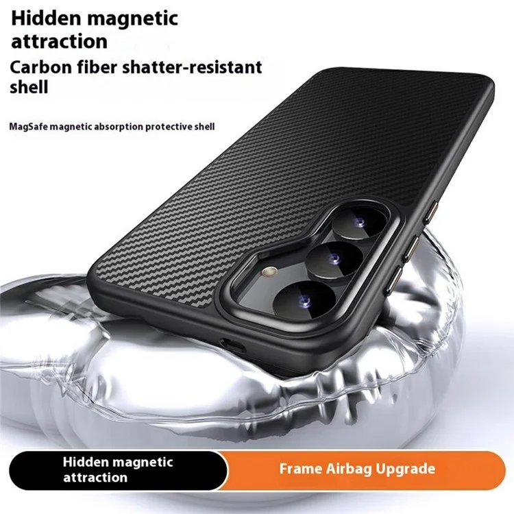 Coque magnétique compatible avec Samsung Galaxy S25 MagSafe, avec texture en fibre de carbone, en PC + TPU.