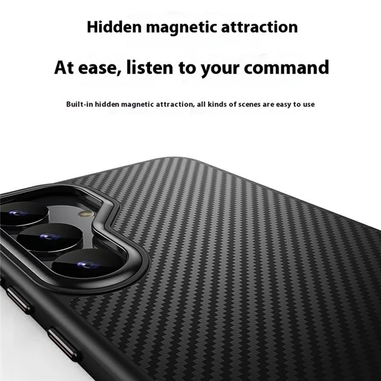 Coque magnétique compatible avec Samsung Galaxy S25 MagSafe, avec texture en fibre de carbone, en PC + TPU.