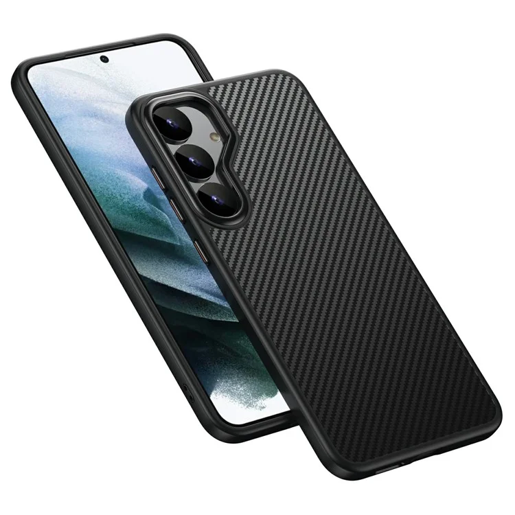 Étui magnétique compatible avec Samsung Galaxy S25+ avec texture en fibre de carbone PC + couverture TPU compatible MagSafe