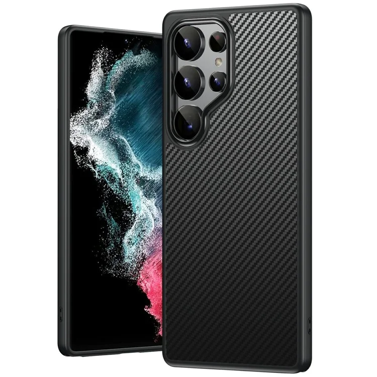 Coque magnétique compatible avec Samsung Galaxy S25 Ultra et MagSafe, texture en fibre de carbone, revêtement PC + TPU