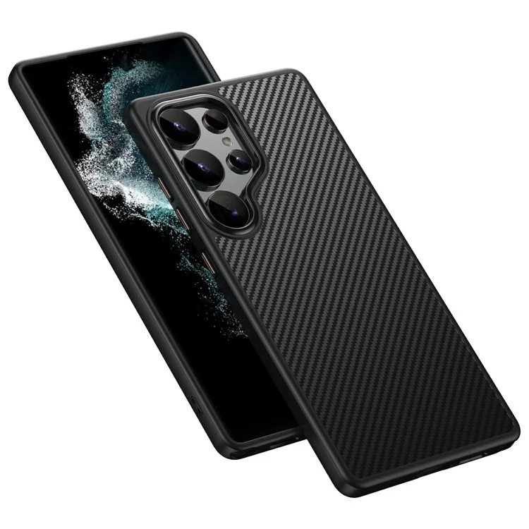 Coque magnétique compatible avec Samsung Galaxy S25 Ultra et MagSafe, texture en fibre de carbone, revêtement PC + TPU