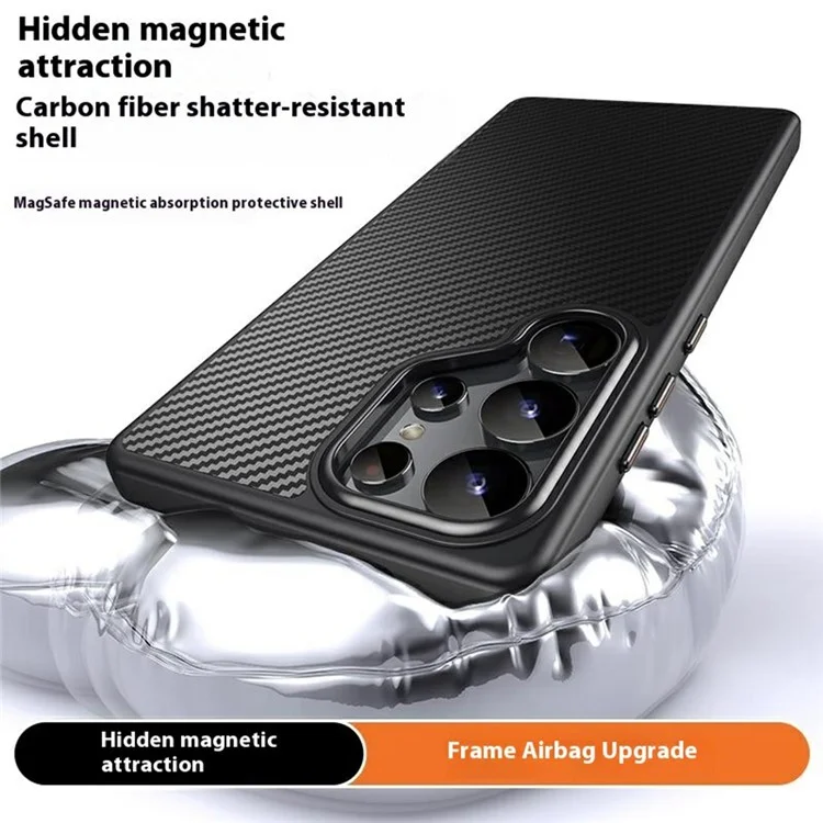 Coque magnétique compatible avec Samsung Galaxy S25 Ultra et MagSafe, texture en fibre de carbone, revêtement PC + TPU