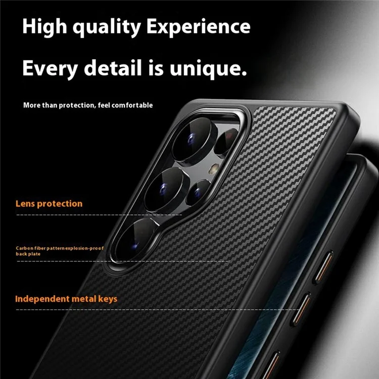 Coque magnétique compatible avec Samsung Galaxy S25 Ultra et MagSafe, texture en fibre de carbone, revêtement PC + TPU
