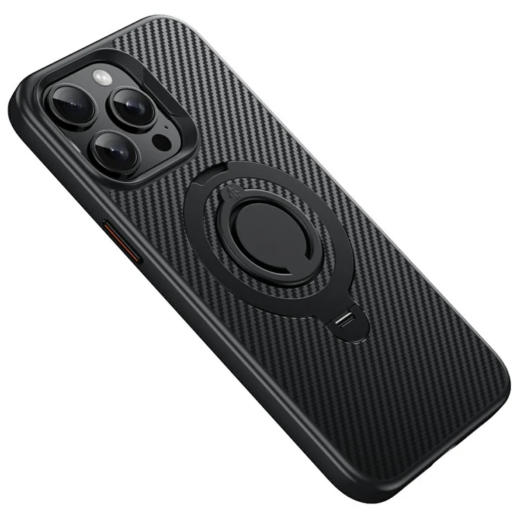 Coque pour iPhone 13 Pro compatible avec MagSafe, avec support, texture en fibre de carbone, coque arrière en PC + TPU avec anneau en silicone - Noir