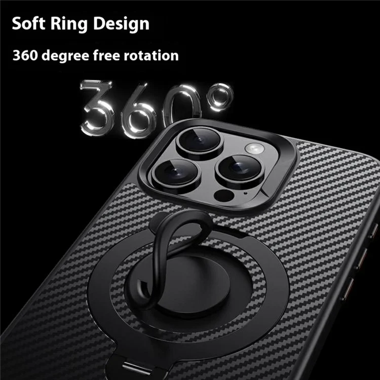 Coque pour iPhone 13 Pro compatible avec MagSafe, avec support, texture en fibre de carbone, coque arrière en PC + TPU avec anneau en silicone - Noir