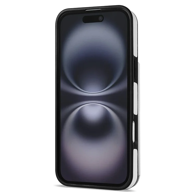 Étui pour iPhone 16 avec dragonne, fentes pour cartes, cuir en forme de losange + coque de téléphone en TPU - Blanc