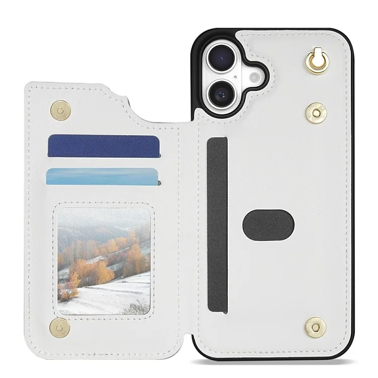 Étui pour iPhone 16 avec dragonne, fentes pour cartes, cuir en forme de losange + coque de téléphone en TPU - Blanc