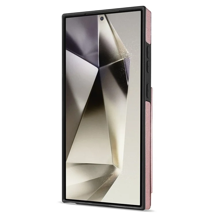 Étui pour Samsung Galaxy S25 Ultra avec dragonne, fentes pour cartes, cuir en forme de losange + housse de téléphone en TPU - Or rose