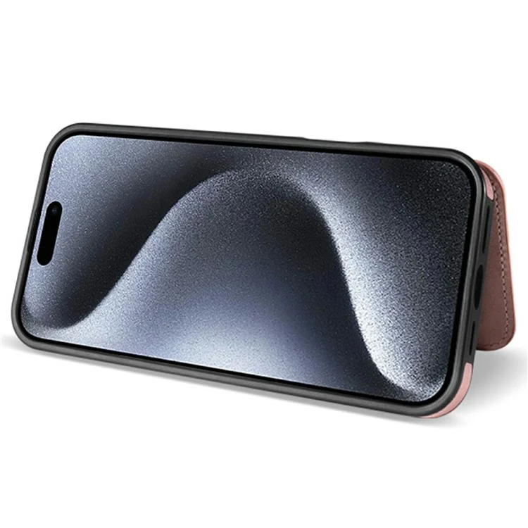 Custodia per iPhone 15 con cinturino da polso, slot per schede, pelle a rombi + copertura in TPU - Rosa oro
