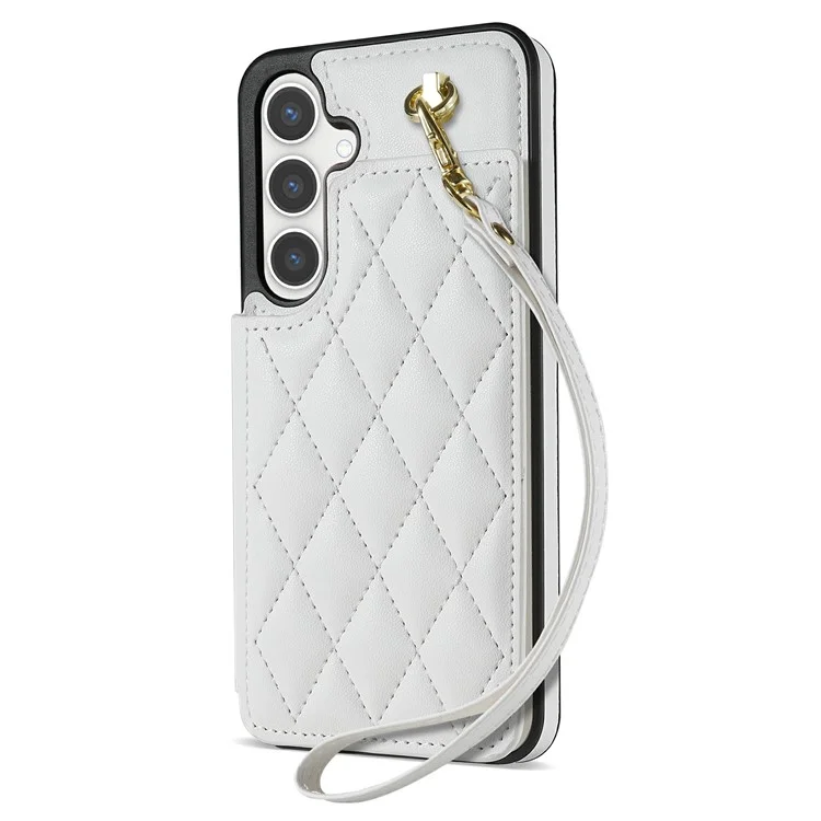 Für Samsung Galaxy A16 5G / 4G Hülle mit Handschlaufe, Kartenschlitzen, Rhombus-Leder + TPU-Handyhülle - Weiß