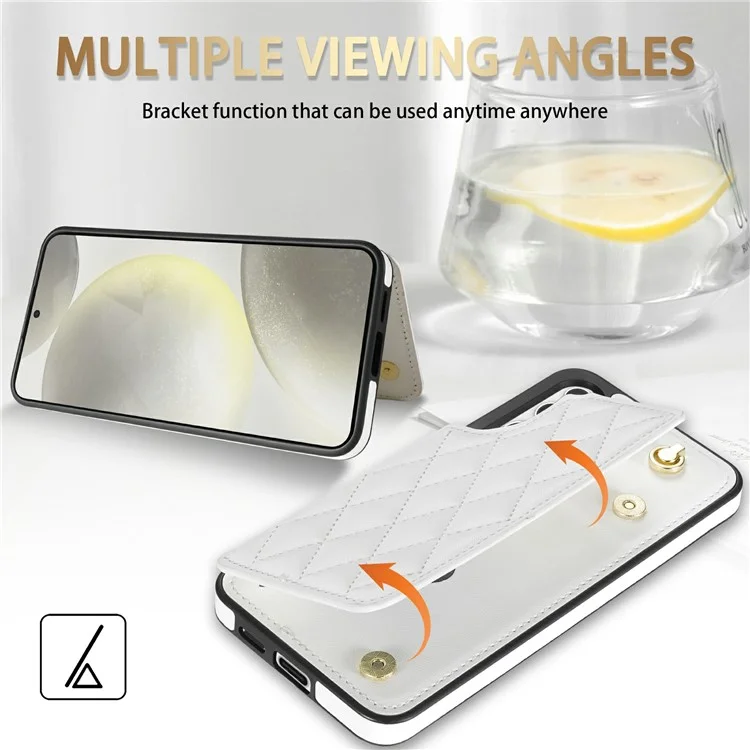 Für Samsung Galaxy A16 5G / 4G Hülle mit Handschlaufe, Kartenschlitzen, Rhombus-Leder + TPU-Handyhülle - Weiß