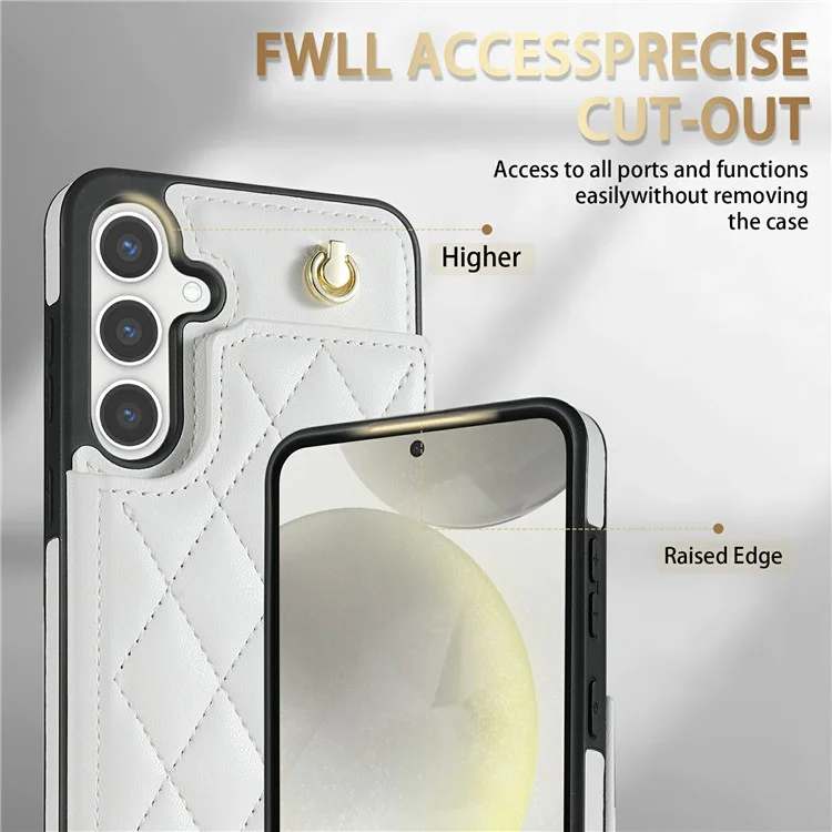 Für Samsung Galaxy A16 5G / 4G Hülle mit Handschlaufe, Kartenschlitzen, Rhombus-Leder + TPU-Handyhülle - Weiß