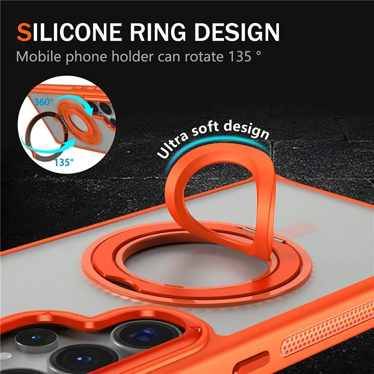 Funda para Samsung Galaxy S25 Ultra de TPU+PC con placa trasera mate y anillo de silicona con soporte - Naranja