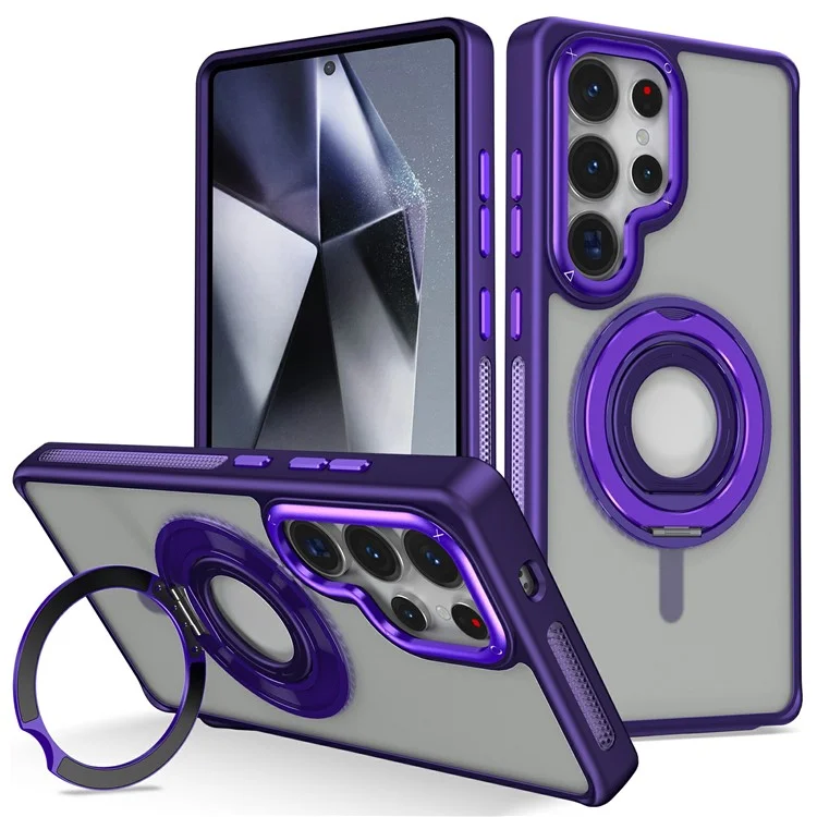 Custodia per Samsung Galaxy S25 Ultra in TPU+PC con retro opaco, cover per telefono con anello in silicone e supporto - Viola
