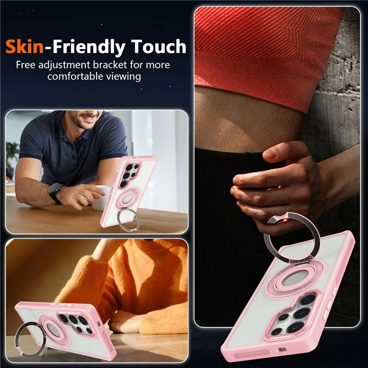 Custodia per Samsung Galaxy S25 Ultra in TPU+PC con retro opaco, cover per telefono con anello in silicone e supporto - Viola