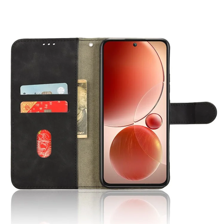 Für itel S25 4G Lederhülle mit Skin-Feel-Oberfläche, stoßfest, Wallet-Flip-Handyhülle - Schwarz