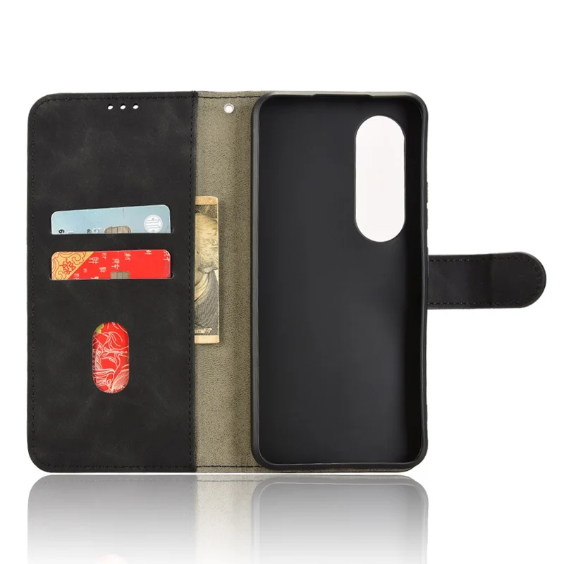 Für itel S25 4G Lederhülle mit Skin-Feel-Oberfläche, stoßfest, Wallet-Flip-Handyhülle - Schwarz