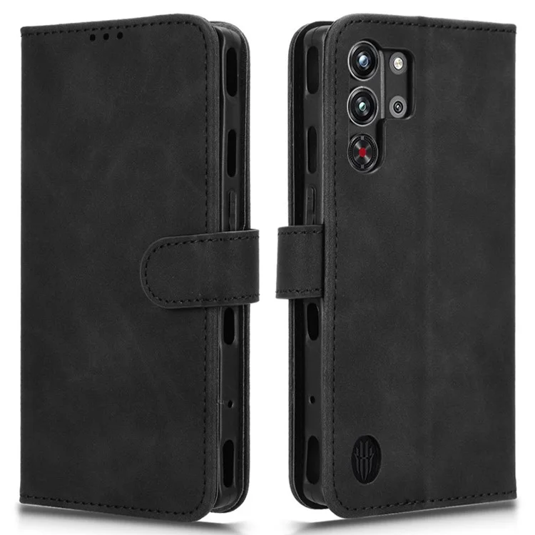 Funda de piel para ZTE nubia Red Magic 10 Pro 5G, con efecto piel, anticaída y con tapa tipo cartera - Negro