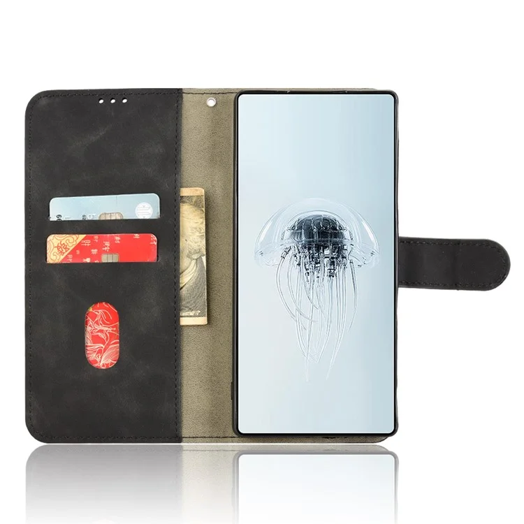 Funda de piel para ZTE nubia Red Magic 10 Pro 5G, con efecto piel, anticaída y con tapa tipo cartera - Negro