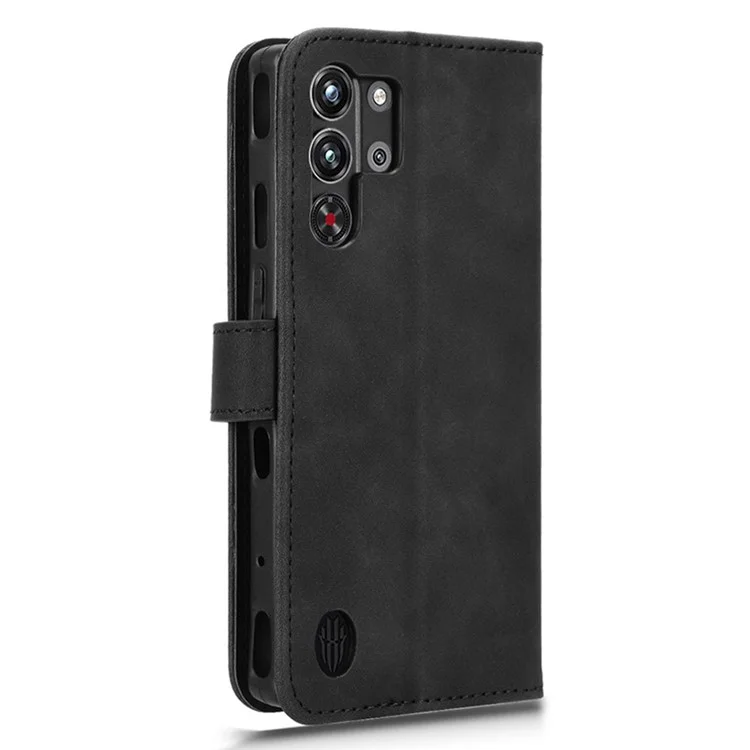 Funda de piel para ZTE nubia Red Magic 10 Pro 5G, con efecto piel, anticaída y con tapa tipo cartera - Negro