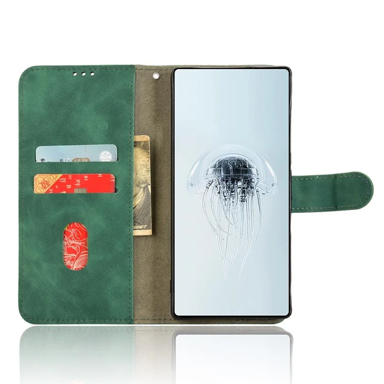 For ZTE nubia Red Magic 10 Pro 5G Leather Case Skin-Feel Anti-Drop Wallet Flip Phone Cover - Green