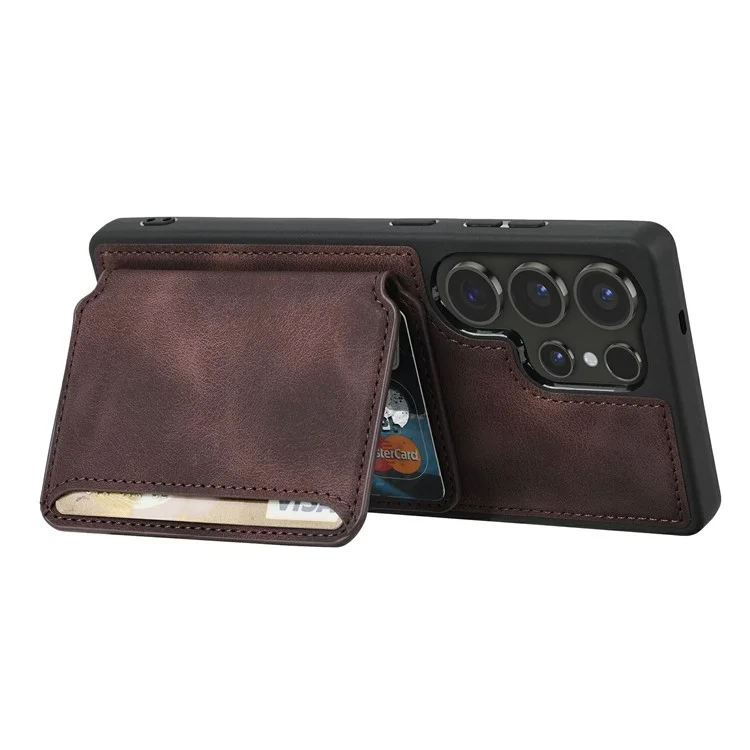 Für Samsung Galaxy S25 Ultra Hülle Wallet Kartensteckplatz TPU+PU Leder Rückseite Handyhülle - Kaffee