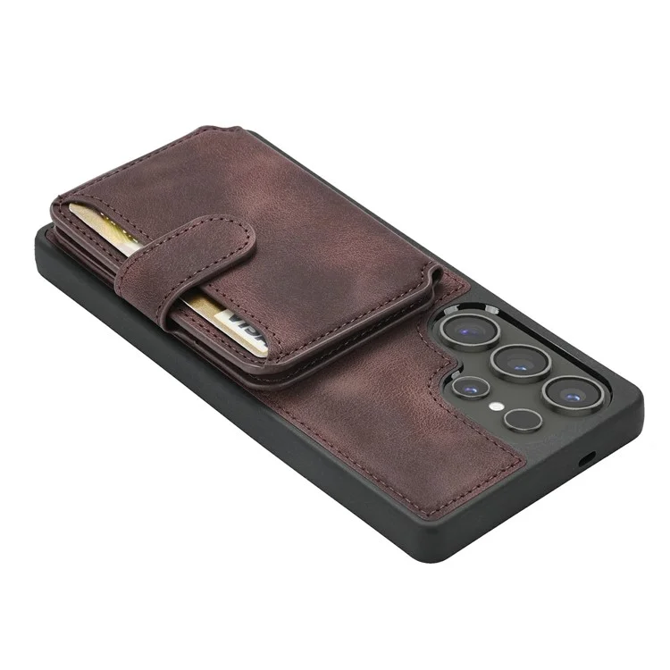 Für Samsung Galaxy S25 Ultra Hülle Wallet Kartensteckplatz TPU+PU Leder Rückseite Handyhülle - Kaffee