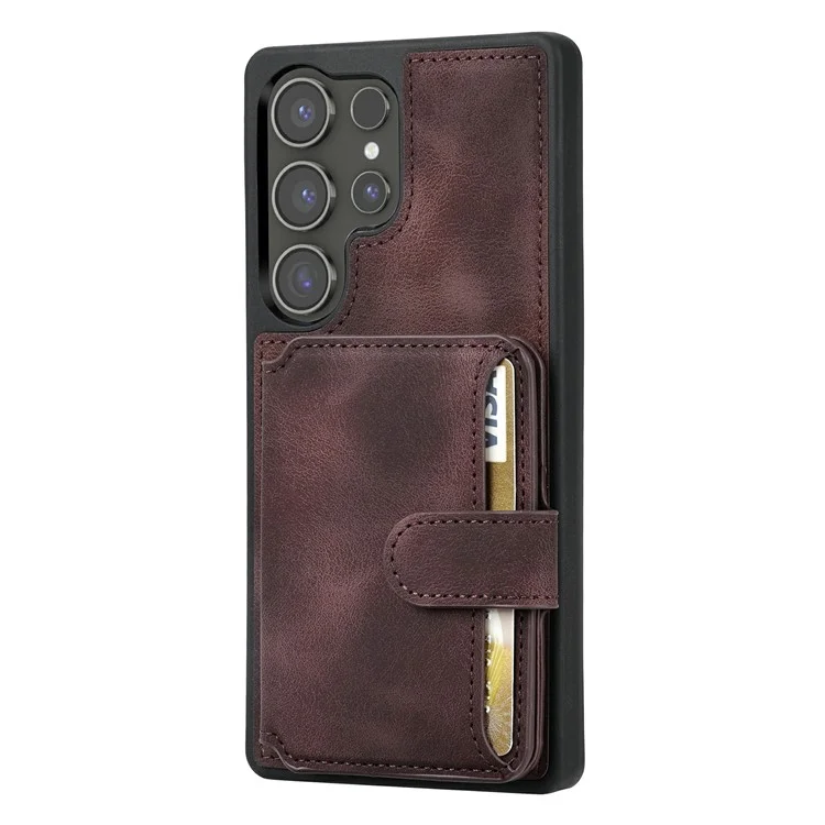 Für Samsung Galaxy S25 Ultra Hülle Wallet Kartensteckplatz TPU+PU Leder Rückseite Handyhülle - Kaffee