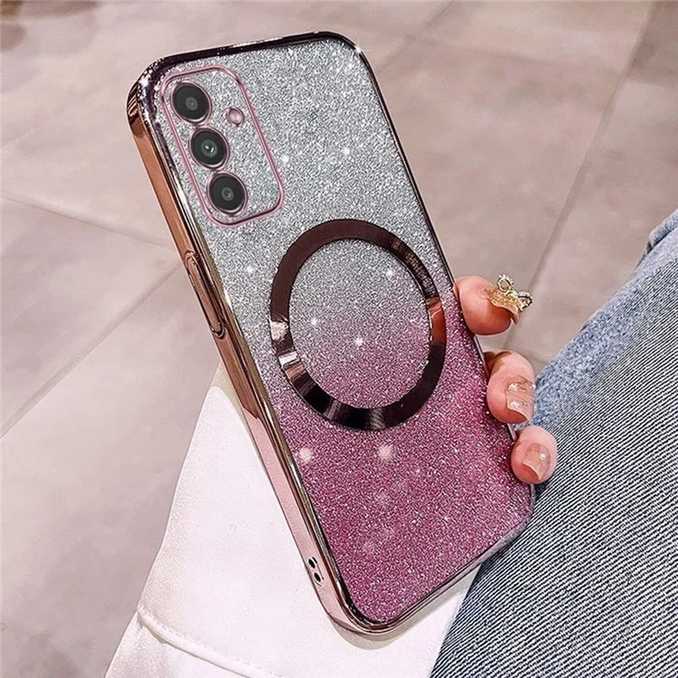 Für Samsung Galaxy A36 5G Hülle kompatibel mit MagSafe Elektroplattierter Farbverlauf Glitzer TPU Handyhülle - Roségold