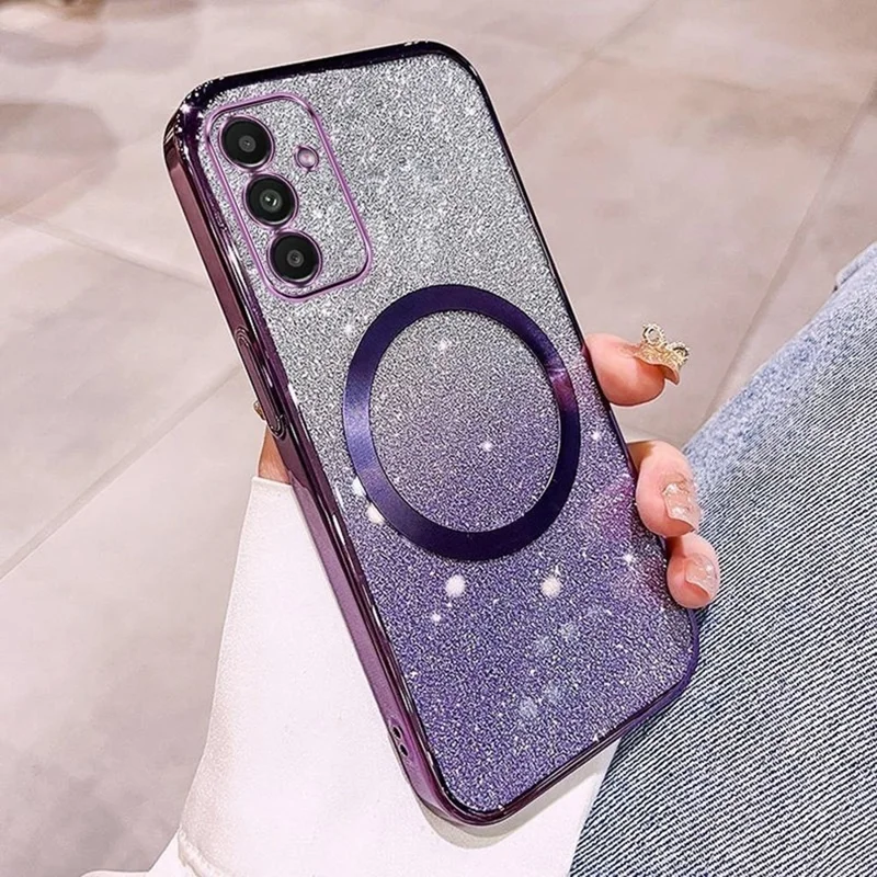 For Samsung Galaxy A16 5G  /  4G Magnetic Case Electroplated Gradient Glitter TPU Phone Cover - Purple