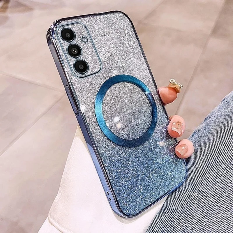 For Samsung Galaxy A16 5G  /  4G Magnetic Case Electroplated Gradient Glitter TPU Phone Cover - Blue
