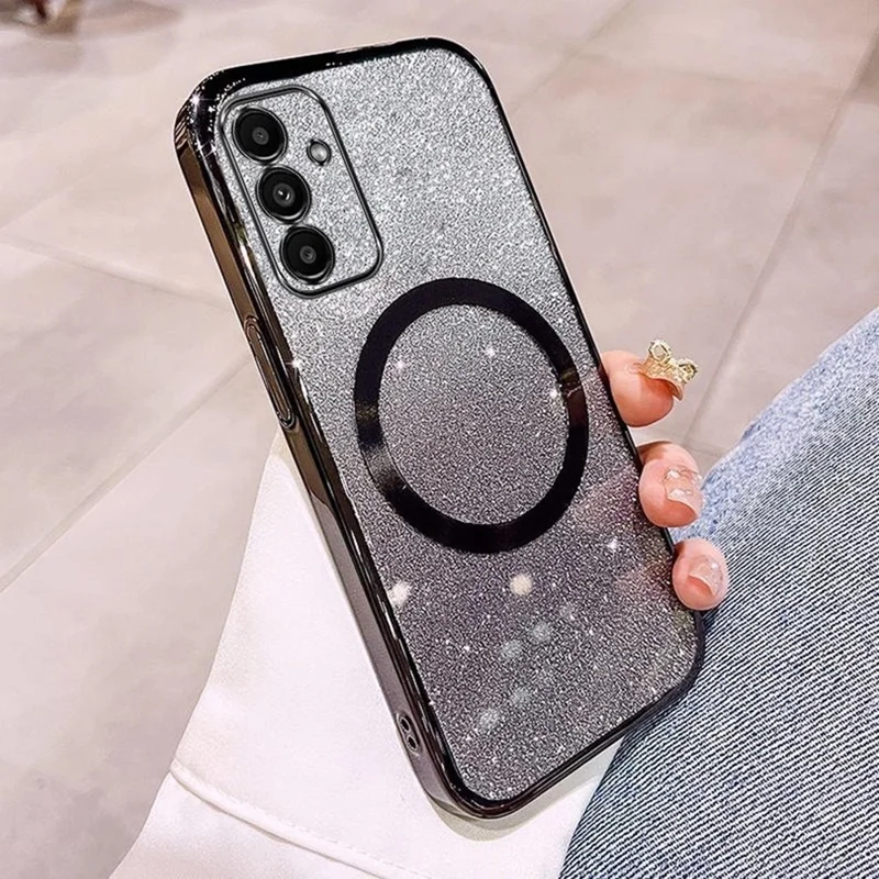 For Samsung Galaxy A35 5G Magnetic Case Electroplated Gradient Glitter TPU Phone Cover - Black