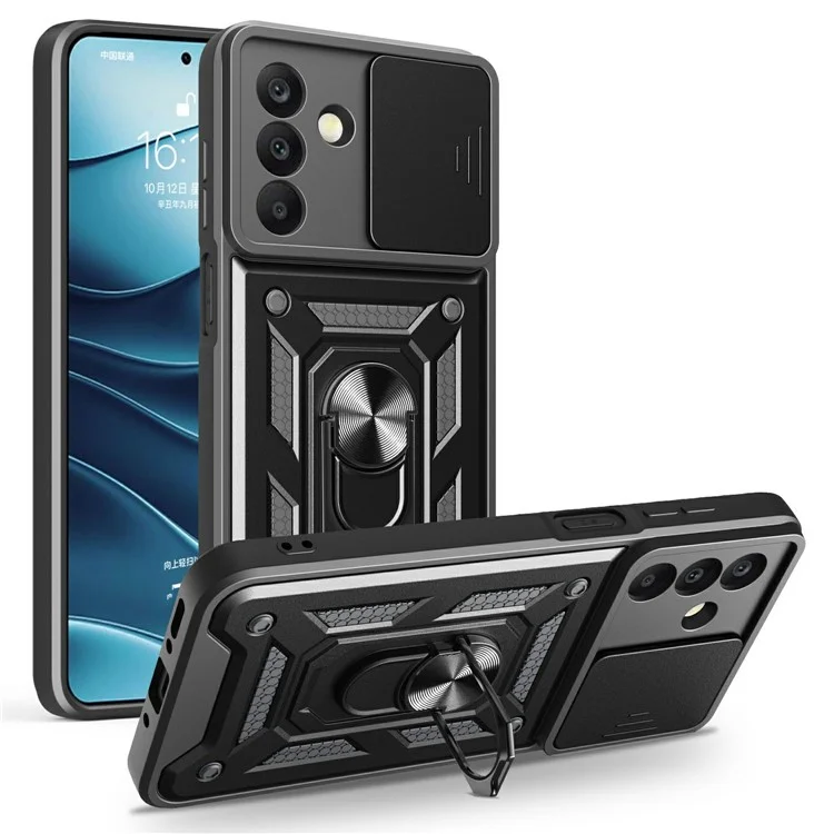 Capa para Samsung Galaxy A26 5G com tampa deslizante da câmera PC+TPU com suporte - Preta