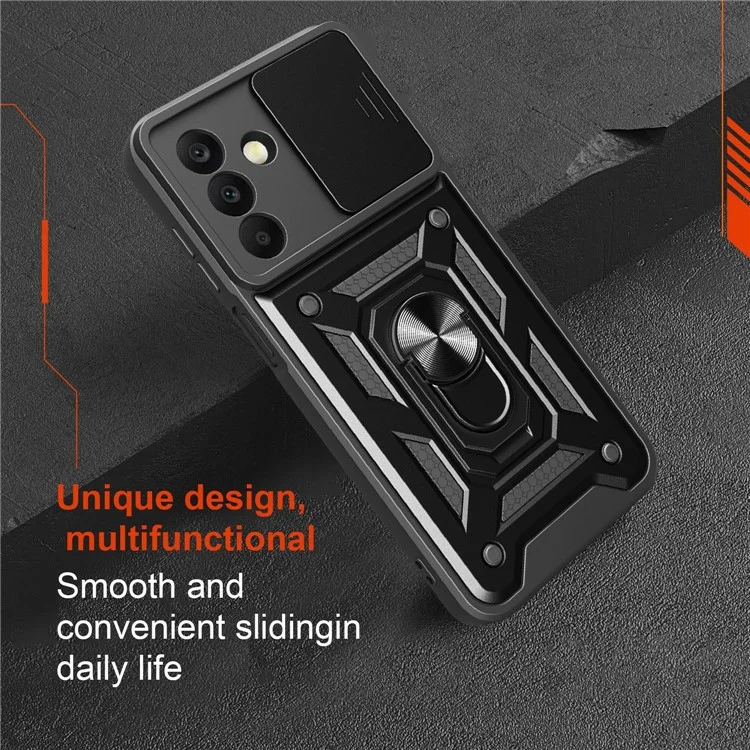 Capa para Samsung Galaxy A26 5G com tampa deslizante da câmera PC+TPU com suporte - Preta
