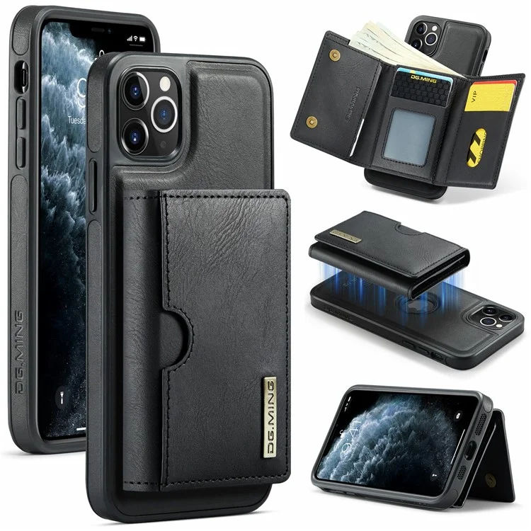 DG.MING M6 Series Magnetische Geldbörse Hülle für iPhone 11 Pro Max aus PU+PC+TPU - Schwarz