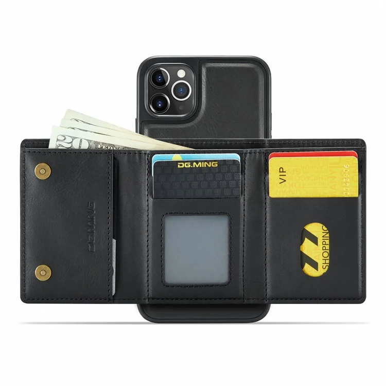 DG.MING M6 Series Magnetische Geldbörse Hülle für iPhone 11 Pro Max aus PU+PC+TPU - Schwarz