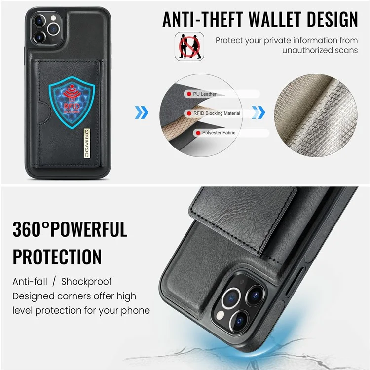 DG.MING M6 Series Magnetische Geldbörse Hülle für iPhone 11 Pro Max aus PU+PC+TPU - Schwarz