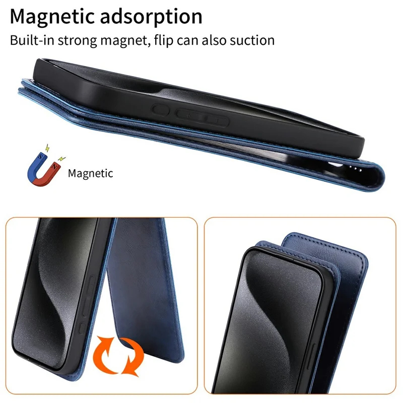 Für Xiaomi Redmi 14C 4G / 14R 5G Hülle mit Kartenschlitz Magnetischer vertikaler Klappleder-Handyhülle - Schwarz