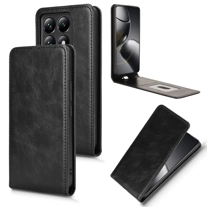 Чехол для Xiaomi 14T с слотом для карт, магнитный вертикальный флип-чехол из кожи - черный