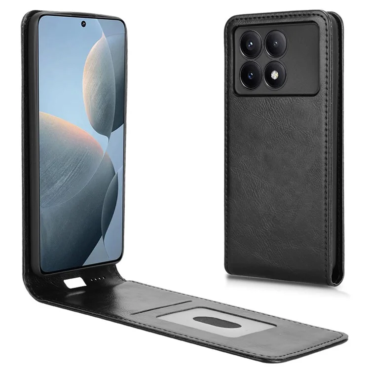 Funda para Xiaomi Poco X6 Pro 5G / Redmi K70E 5G con ranura para tarjeta, tapa magnética vertical de piel - Negro