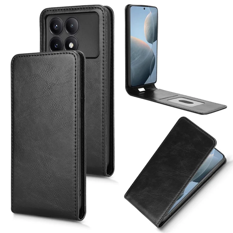 Funda para Xiaomi Poco X6 Pro 5G / Redmi K70E 5G con ranura para tarjeta, tapa magnética vertical de piel - Negro