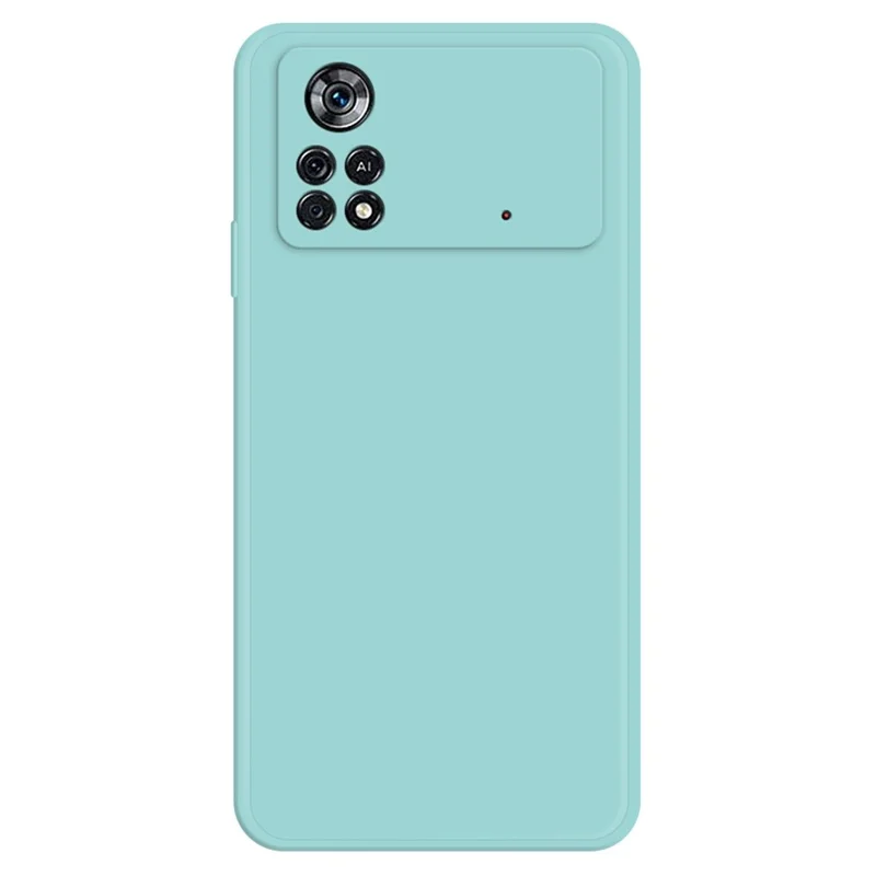 For Xiaomi Poco X4 Pro 5G Straight Edge Rubberized Soft TPU Case Microfiber Lining Anti-drop Phone Back Cover - Cyan