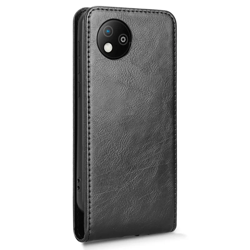 For ZTE Blade A35 Lite  /  A35 Core Case with Card Slot Magnetic Vertical Flip Leather Phone Cover - Black