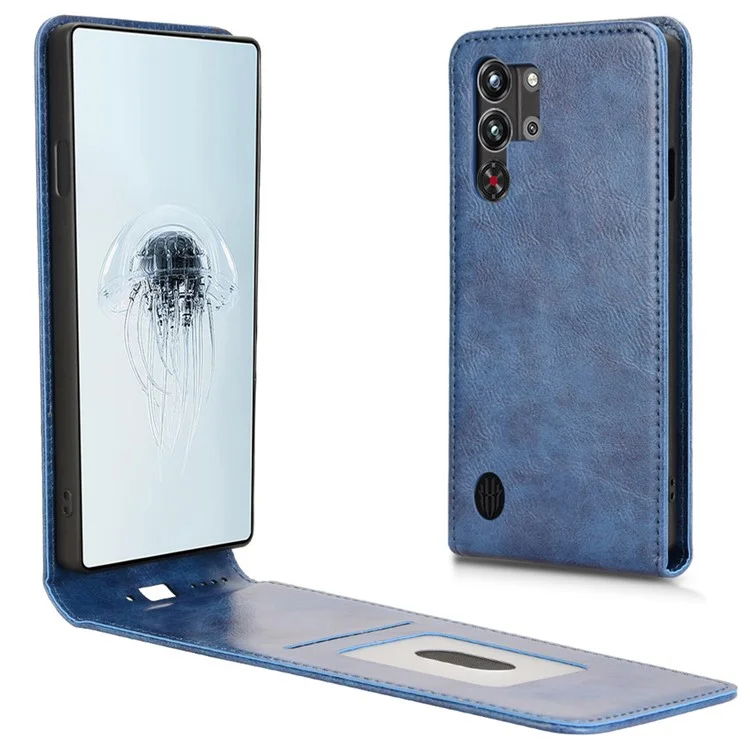 For ZTE nubia Red Magic 10 Pro+ 5G  /  10 Pro 5G Case with Card Slot Magnetic Vertical Flip Leather Phone Cover - Dark Blue