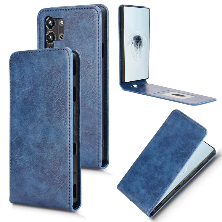For ZTE nubia Red Magic 10 Pro+ 5G  /  10 Pro 5G Case with Card Slot Magnetic Vertical Flip Leather Phone Cover - Dark Blue