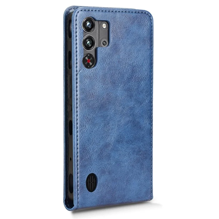 For ZTE nubia Red Magic 10 Pro+ 5G  /  10 Pro 5G Case with Card Slot Magnetic Vertical Flip Leather Phone Cover - Dark Blue