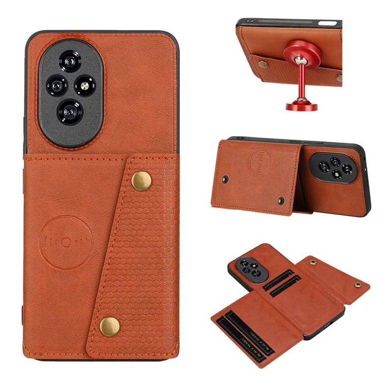 Custodia per Honor 200 5G con slot per schede, supporto, pelle+TPU - Marrone